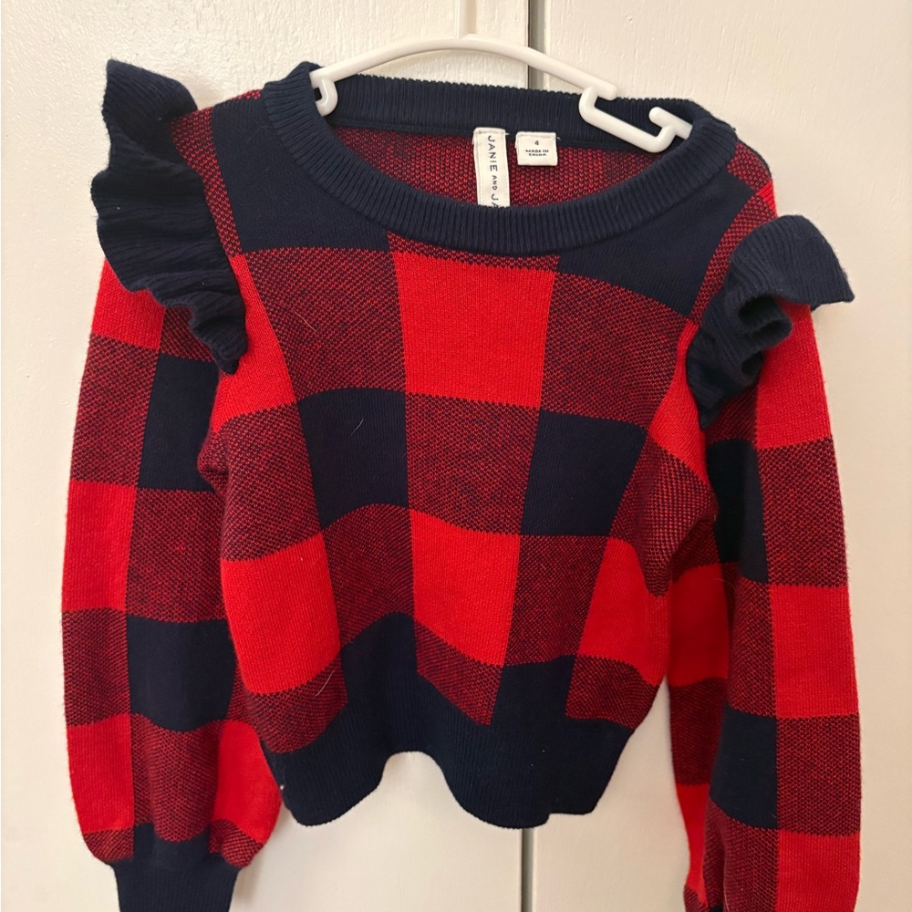 Janie and Jack Red and Navy Plaid Sweater (size 4, but fits like 2 T after wash)